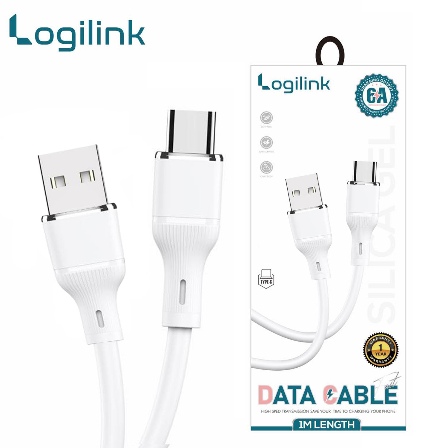 Logilink Usb To Type C Silicone Fast Charging Data Cable 1m White